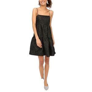 NWT J. CREW Women Jacquard Strappy Tiered Mini Dress 14 Black Cocktail Party